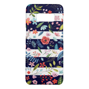 Funda De Case-Mate Para Samsung Galaxy S8 Rayas azules y patrón colorido de flores botánicas