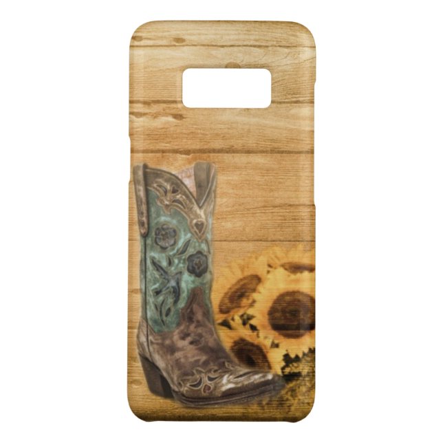 Funda Para Samsung Galaxy De Case-Mate rústico cowboy botas occidente girasol de madera (Reverso)
