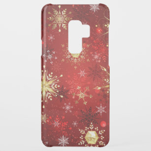 Funda De Uncommon Pra Samsung Galaxy S9 Plus Navidades Copos de nieve dorados con fondo rojo