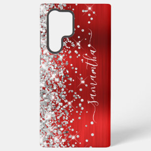 Funda Para Samsung Galaxy S22 Ultra Destello Plateado Rojo Foil Firma Femenina
