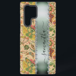 Funda Para Samsung Galaxy S22 Ultra Diamante Verde Paisley Caligrafía Monograma Nombre<br><div class="desc">Cualquier brillo o diamantes en el diseño son fotos y simulados.</div>