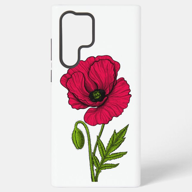 Funda Para Samsung Galaxy Dibujo de amapola roja (Reverso )