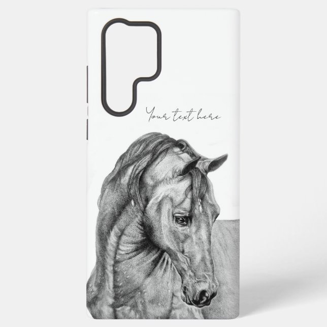 Funda Para Samsung Galaxy Dibujo de lápiz gráfico de arte de caballos en bla (Reverso )