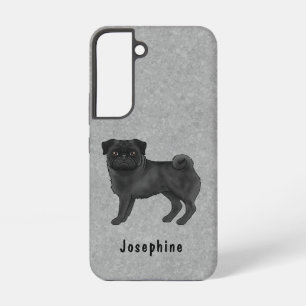 Funda Para Samsung Galaxy S22 Dibujo de perro pug negro de dibujos animados sobr