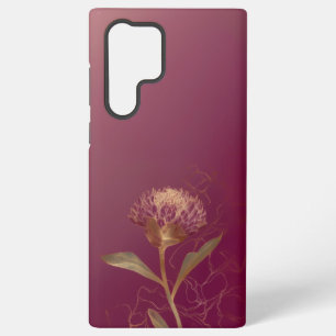 Funda Para Samsung Galaxy S22 Ultra Dibujo Floral Botánico de Oro Rojo Intenso
