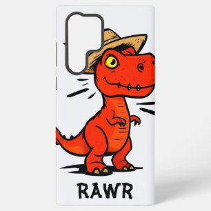 Funda Para Samsung Galaxy S22 Ultra Dino Rojo con Sombrero de Paja - Arte de Reptil de