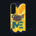 Funda Para Samsung Galaxy S22 Dios me favorece<br><div class="desc">Hermoso diseño gráfico,  fondo de flores de color amarillo acuático con las palabras "DIOS ME FAVORA" - todo con un fondo azul marino oscuro.</div>