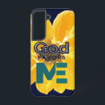 Funda Para Samsung Galaxy S22 Dios me favorece<br><div class="desc">Hermoso diseño gráfico,  fondo de flores de color amarillo acuático con las palabras "DIOS ME FAVORA" - todo con un fondo azul marino oscuro.</div>