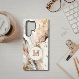 Funda Para Samsung Galaxy S22 Ultra Diseño abstracto de mármol dorado pardo con monogr