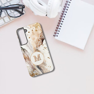 Funda Para Samsung Galaxy S22+ Diseño abstracto de mármol dorado pardo con monogr