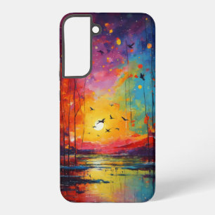 Funda Para Samsung Galaxy S22+ Diseño de Arte de Puestas de Sol y Aves Vibrantes