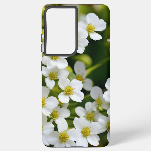 Funda Para Samsung Galaxy Diseño de flores blancas pequeñas (Reverso )