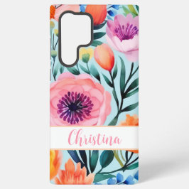 Funda Para Samsung Galaxy S22 Ultra diseño de flores de verano coloridas con nombre