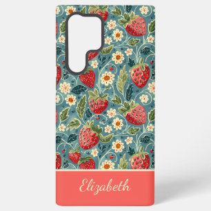 Funda Para Samsung Galaxy S22 Ultra Diseño de Fresa Adorable con Nombre Personalizado 