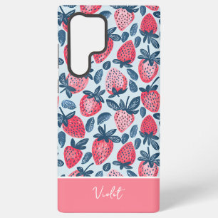 Funda Para Samsung Galaxy S22 Ultra Diseño de Fresa Adorable con Nombre Personalizado 