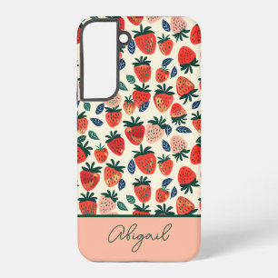 Funda Para Samsung Galaxy S22+ Diseño de Fresa Adorable con Nombre Personalizado 