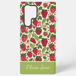 Funda Para Samsung Galaxy S22 Ultra Diseño de Fresa Adorable con Nombre Personalizado 