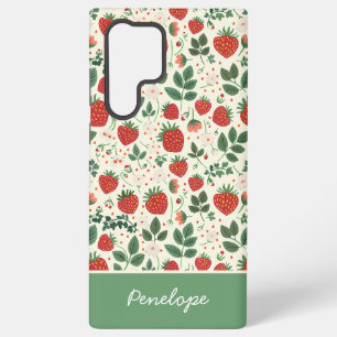Funda Para Samsung Galaxy S22 Ultra Diseño de Fresa Adorable con Nombre Personalizado 