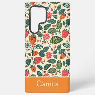 Funda Para Samsung Galaxy S22 Ultra Diseño de Fresa Adorable con Nombre Personalizado 