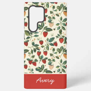 Funda Para Samsung Galaxy S22 Ultra Diseño de Fresa Adorable con Nombre Personalizado 