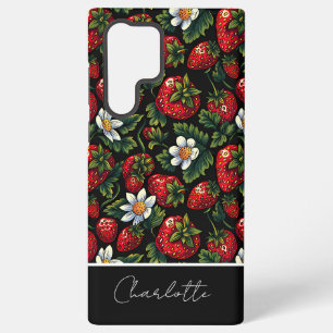 Funda Para Samsung Galaxy S22 Ultra Diseño de Fresa Adorable con Nombre Personalizado 