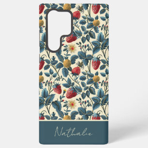 Funda Para Samsung Galaxy S22 Ultra Diseño de Fresa Adorable con Nombre Personalizado