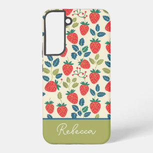 Funda Para Samsung Galaxy S22+ Diseño de Fresa Adorable con Nombre Personalizado 