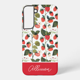 Funda Para Samsung Galaxy S22+ Diseño de Fresa Adorable con Nombre Personalizado