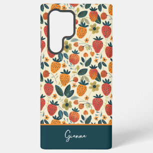 Funda Para Samsung Galaxy S22 Ultra Diseño de Fresa Adorable con Nombre Personalizado 