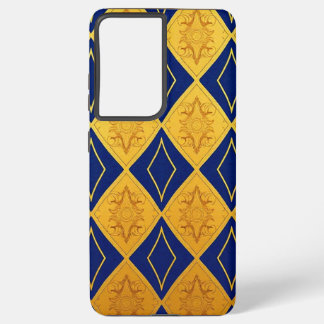 Funda Para Samsung Galaxy S21+ Diseño del patrón de diamantes de oro azul y mango