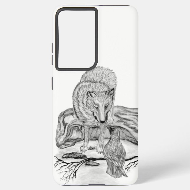 Funda Para Samsung Galaxy Diseño en blanco y negro de Wolf y Raven (Reverso )
