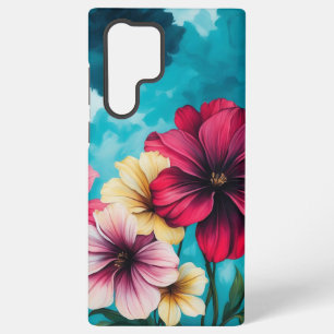 Funda Para Samsung Galaxy S22 Ultra Diseño floral rojo y rosa con acentos amarillos
