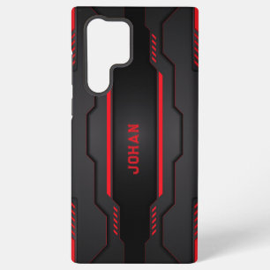 Funda Para Samsung Galaxy S22 Ultra Diseño geométrico metálico negro y rojo