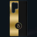 Funda Para Samsung Galaxy S22 Ultra Diseño geométrico moderno Gold y Black Stripe 2<br><div class="desc">Diseño geométrico moderno de pantalla dividida en oro y negro con monograma personalizado.</div>