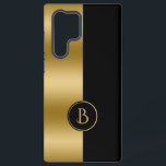 Funda Para Samsung Galaxy S22 Ultra Diseño geométrico moderno Gold y Black Stripe 2<br><div class="desc">Diseño geométrico moderno de pantalla dividida en oro y negro con monograma personalizado.</div>