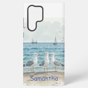 Funda Para Samsung Galaxy S22 Ultra Diverido Día de Verano Playa de Arena Gaviotas