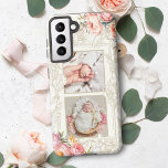 Funda Para Samsung Galaxy S21 Dos fotos de color rosa rosado cembro floral graba<br><div class="desc">Diseño jocoso y muy femenino con plantilla para dos fotos cuadradas centradas en un delicado borde floral grabado con dos pulverizaciones de esquina de rosas rosas rosas rosas y peonías sobre fondo de cruz claro. Los gráficos florales opcionales se pueden mover,  cambiar de tamaño o quitar.</div>