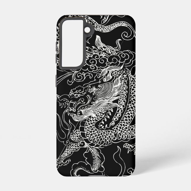Funda Para Samsung Galaxy Dragón blanco y negro (Reverso )