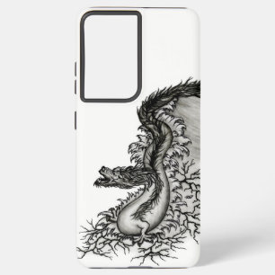 Funda Para Samsung Galaxy S21 Ultra Dragón chino, diseño blanco y negro en tatuostyl