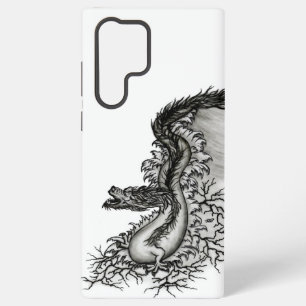 Funda Para Samsung Galaxy S22 Ultra Dragón de China, diseño en blanco y negro al estil