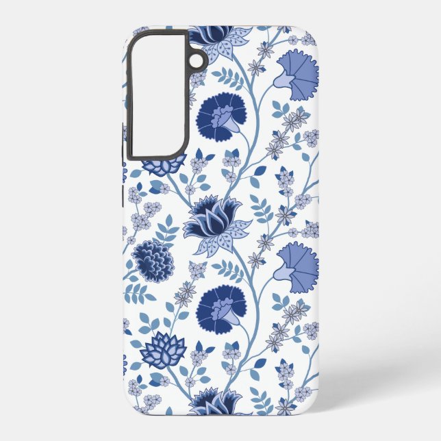 Funda Para Samsung Galaxy El azul del gran patrón de flores jacobeas en blan (Reverso )