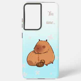 Funda Para Samsung Galaxy S21 Ultra El capibara bebe té de limón. Capibara cutáneo