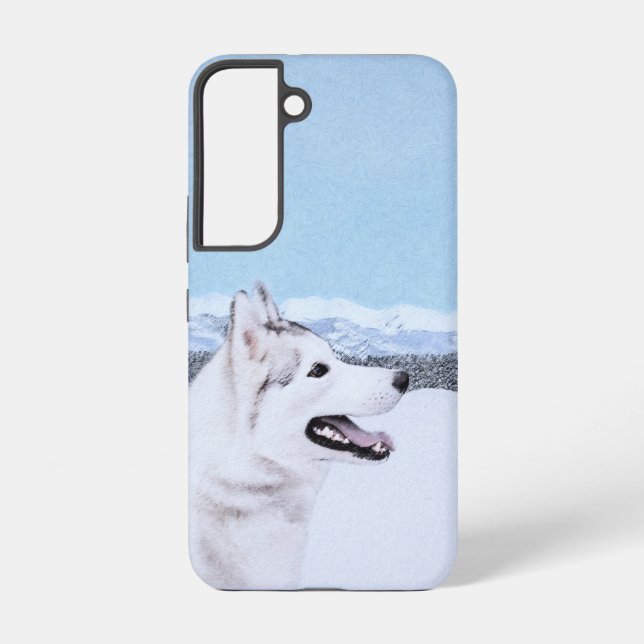 Funda Para Samsung Galaxy El Husky Siberiano (Plata y Blanco) Pintura de art (Reverso )