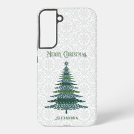 Funda Para Samsung Galaxy S22+ El verde blanco del árbol de Navidad moderno perso