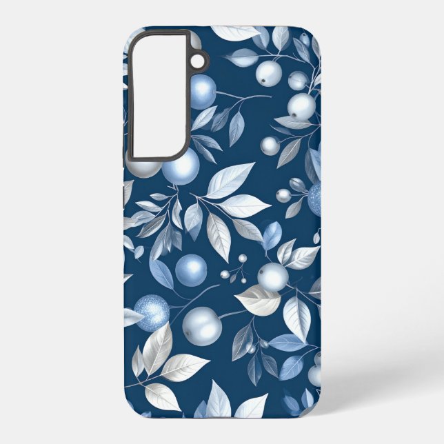Funda Para Samsung Galaxy Elegant Blue Botanical Floral Pattern (Reverso )