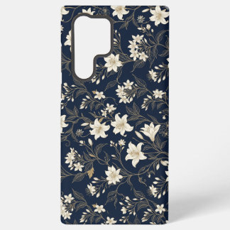 Funda Para Samsung Galaxy S22 Ultra Elegante azul marino y lirio floral dorado