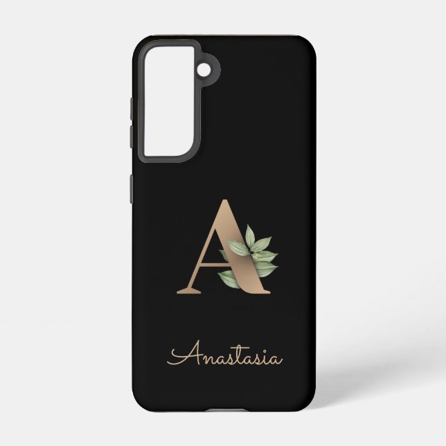 Funda Para Samsung Galaxy Elegante carta de oro de monograma botánico A (Reverso )
