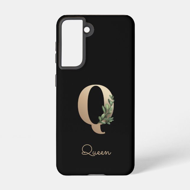 Funda Para Samsung Galaxy Elegante carta de oro de monograma botánico Q (Reverso )