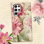 Funda Para Samsung Galaxy S22 Ultra Elegante Collage floral francés vintage<br><div class="desc">Estilo artístico y elegante francés rosa y floral ruidosa con escritura antigua y fondo de pergamino beige.</div>