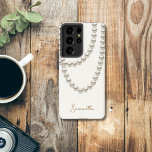 Funda Para Samsung Galaxy S21 Ultra Elegante collar de la Perla blanco<br><div class="desc">Elegante Funda Samsung Galaxy blanco con collar de perlas plateadas en acuarela. Es muy fácil de personalizar,  con tus datos personales.</div>